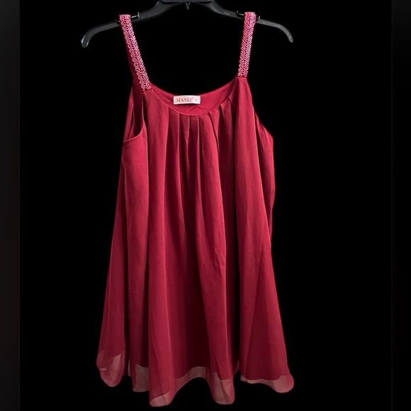 Women's Burgundy Sleeveless Top with Beaded Detailed Straps Size Large - Picture 3 of 6